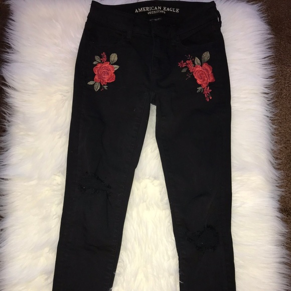 American Eagle Outfitters Denim - American Eagle Ripped Black Embroidered Jeans